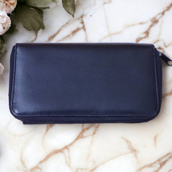 Hato Hasi Black Leather Wallet with Lots of Compartments Vintage 7" x 4" - Picture 1 of 4